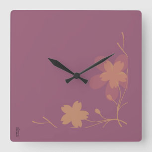 Chic Gold Purple Abstract Floral Square Wall Clock