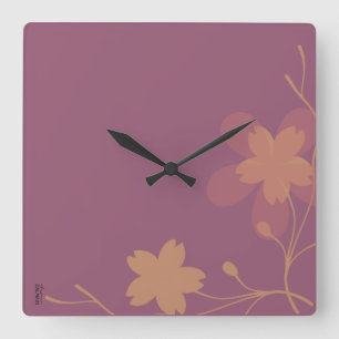 Chic Gold Purple Abstract Floral Square Wall Clock
