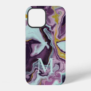 Chic Gold Purple Marble Monogram iPhone 12 Case