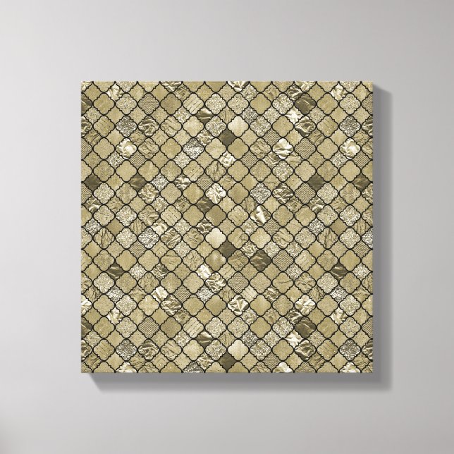 Chic Gold Quatrefoil Foil and Glitter Canvas Print (Front)