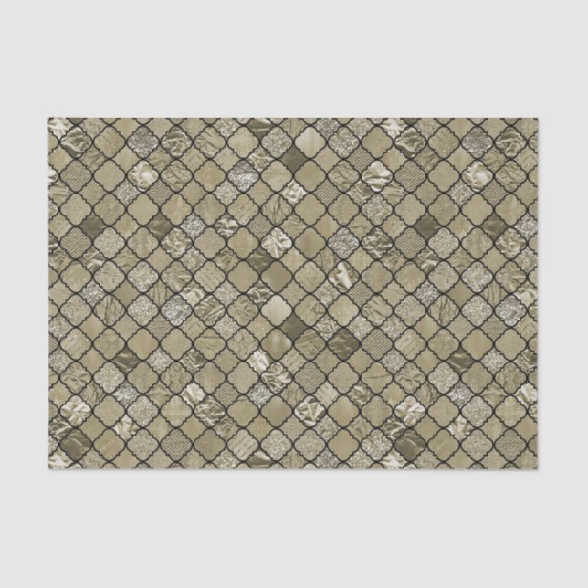 Chic Gold Quatrefoil Foil Glitter Tissue Paper (Front)