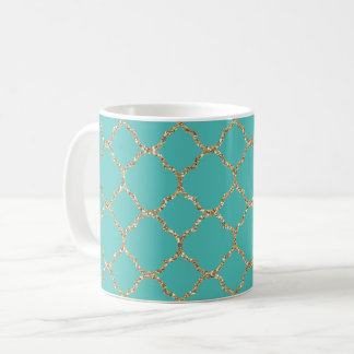 Chic Gold Quatrefoil Teal White Coffee Mug