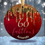 Chic gold red black glitter drips any age birthday ceramic tree decoration<br><div class="desc">Chic gold red black glitter drips any age birthday Ceramic Ornament. An ornament for a girly and glamourous party of any age. Personalise and add a name. Perfect as party decoration,  favour,  keepsake or as a gift.
Ps:there’s no real glitter or raised part, it’s a beautiful printed design.</div>
