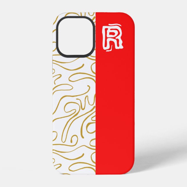 Chic Gold Red Monogram Case-Mate iPhone Case (Back)