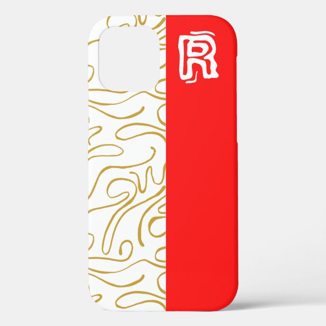 Chic Gold Red Monogram Case-Mate iPhone Case (Back)