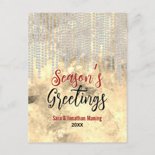Chic gold rhinestone drips Christmas new year  Postcard