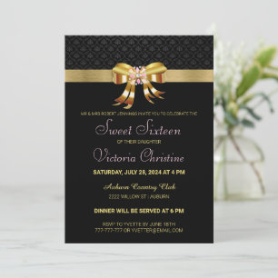 Chic Gold Ribbon Birthday Invitation