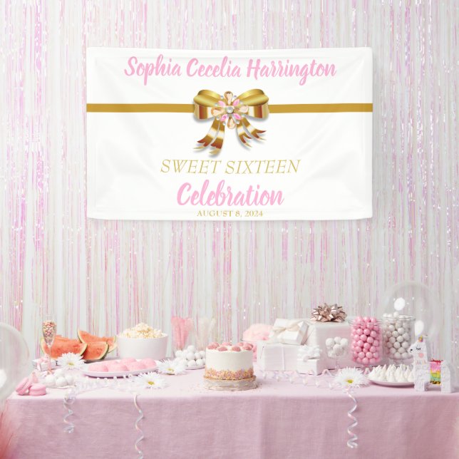 Chic Gold Ribbon Birthday Party Banner (Party)