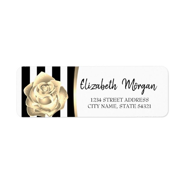 Chic Gold Rose , Black Stripes  Address Label (Front)