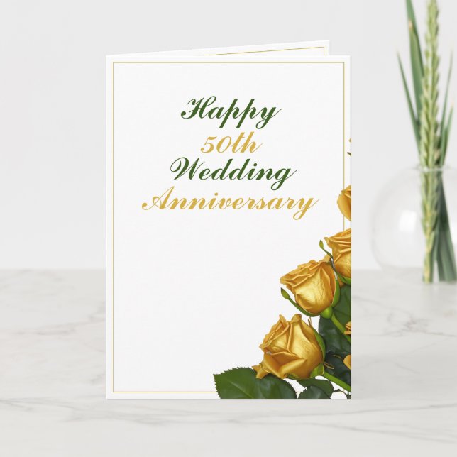 Chic Gold Roses 50th Wedding Anniversary Card (Front)