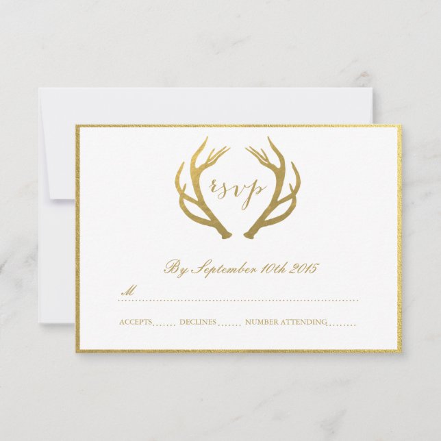 CHIC GOLD | RUSTIC ANTLERS RSVP CARDS (Front)