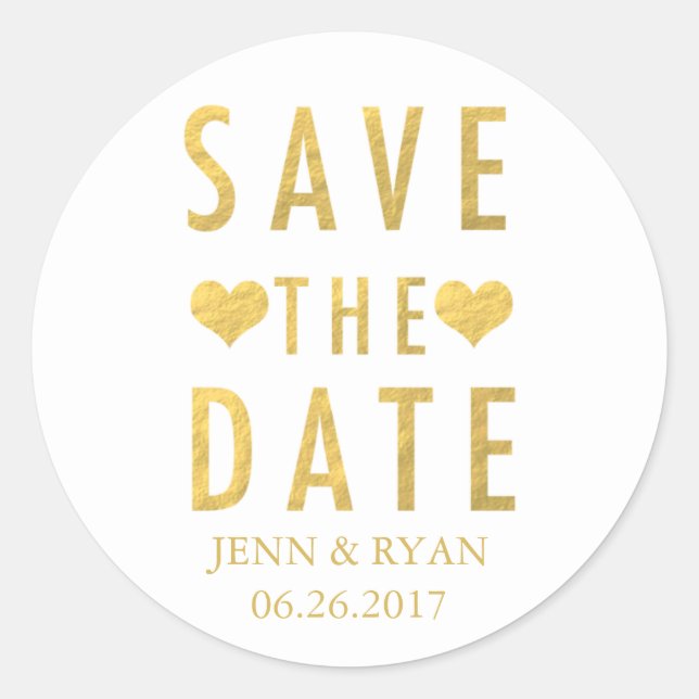 CHIC GOLD SAVE THE DATE CLASSIC ROUND STICKER (Front)
