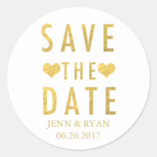 CHIC GOLD SAVE THE DATE CLASSIC ROUND STICKER