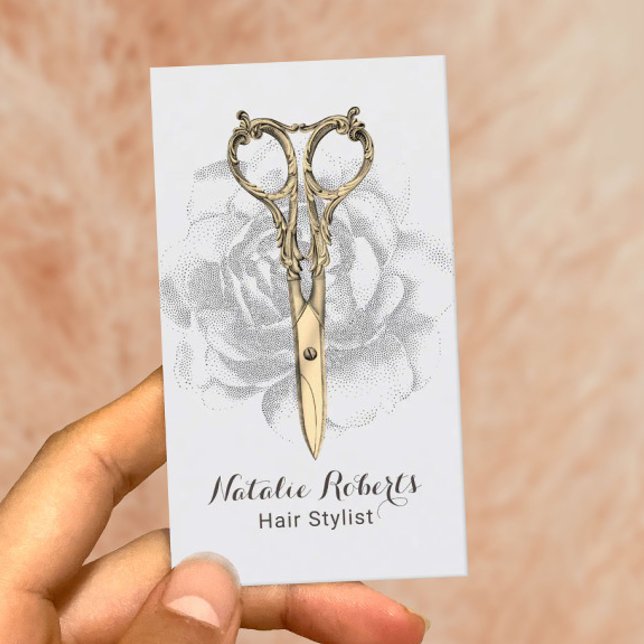 Chic Gold Scissor Flower Hair Stylist Beauty Salon Business Card (Creator Uploaded)