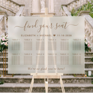 Chic Gold Script 12 Table Wedding Seating Frosted Acrylic Sign