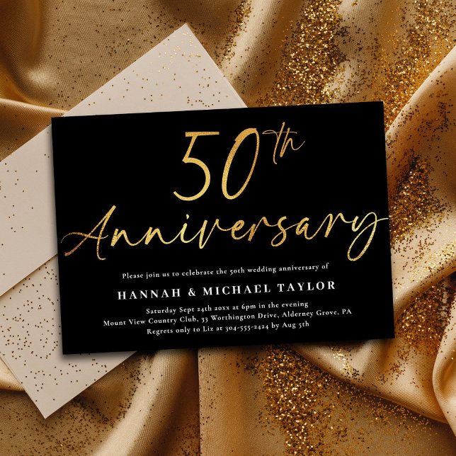 Chic Gold Script 50th Wedding Anniversary Invitation (Creator Uploaded)