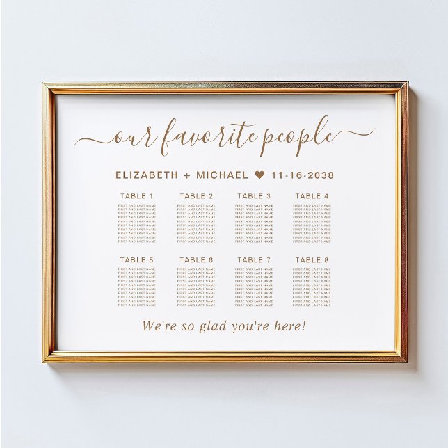 Chic Gold Script 8 Table Wedding Seating Chart (Creator Uploaded)