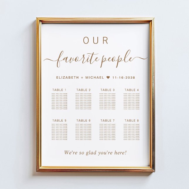 Chic Gold Script 8 Table Wedding Seating Chart (Creator Uploaded)