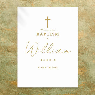 Chic Gold Script Baptism Christening Welcome Sign