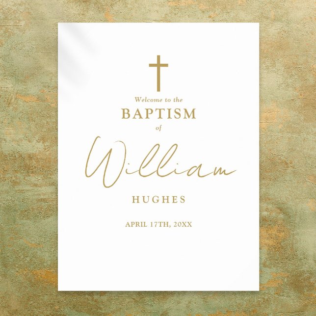 Chic Gold Script Baptism Christening Welcome Sign (Chic Gold Script Baptism Christening Welcome Sign)