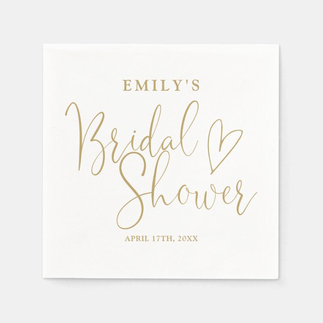 Chic Gold Script Calligraphy Bridal Shower Napkin (Front)