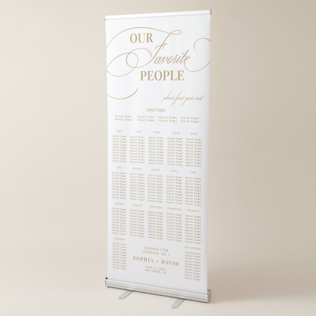 Chic Gold Script Calligraphy Wedding Seating Chart Retractable Banner (3/4)