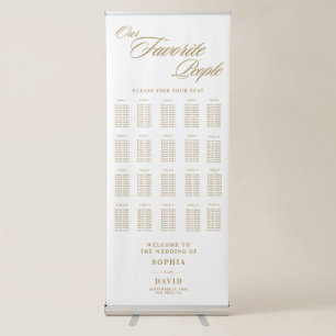 Chic Gold Script Calligraphy Wedding Seating Chart Retractable Banner
