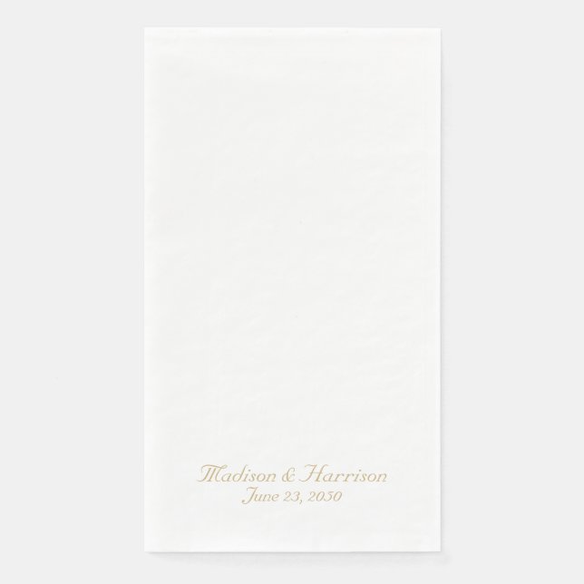 Chic gold script custom names date elegant wedding napkin (Front)