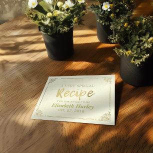 Chic Gold Script Floral Frame Bridal Shower Recipe Invitation Postcard