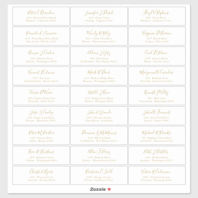 Chic Gold Script Guest Names Address Sticker (Sheet)