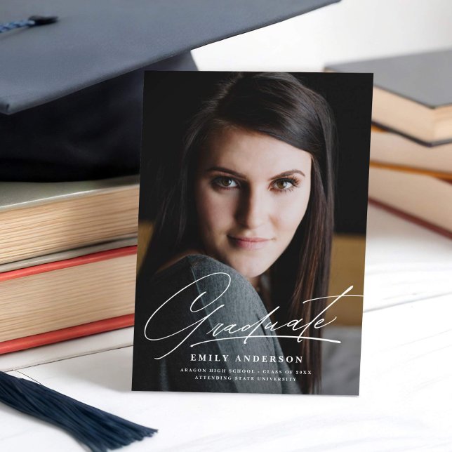 Chic Gold Script Photo Graduation Announcement (Creator Uploaded)