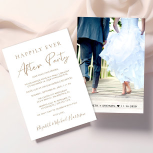 Chic Gold Script Photo Wedding Reception Invitation