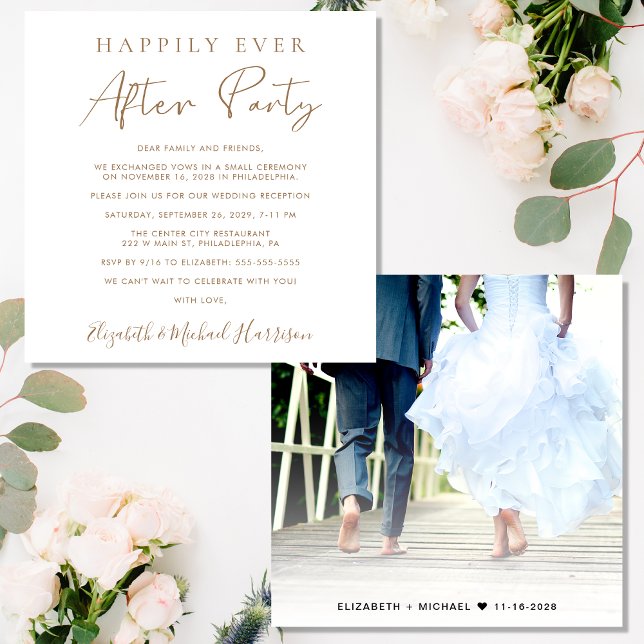 Chic Gold Script Photo Wedding Reception Invitation (Creator Uploaded)