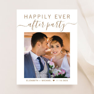 Chic Gold Script Photo Wedding Reception Invite