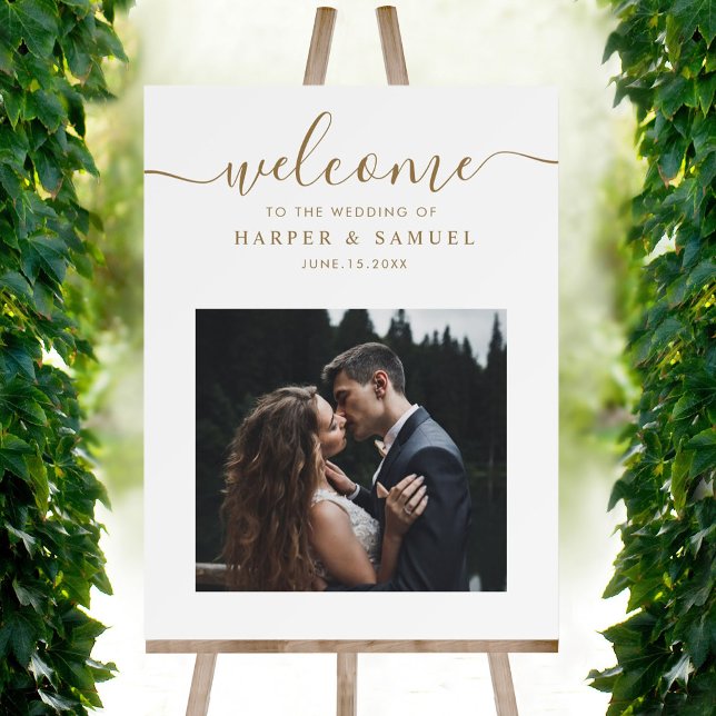 Chic Gold Script Photo Wedding Welcome Sign (Creator Uploaded)