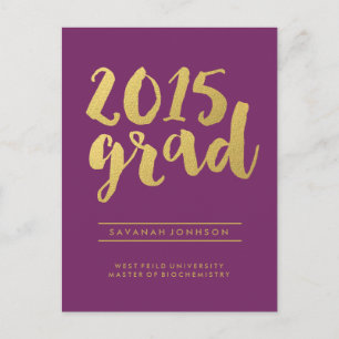 Chic Gold Script   Purple Graduate Photo Postcard