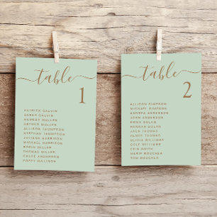 Chic Gold Script Sage Wedding Seating Chart Card