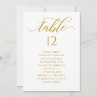 Chic Gold Script Table Number Seating Chart