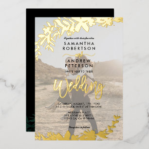 Chic gold script typography Floral photo wedding