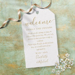 Chic Gold Script Wedding Favour Welcome Basket Bag Gift Tags<br><div class="desc">Featuring signature style names,  this elegant gold and white tag can be personalised with your special thank you information in chic gold lettering. Designed by Thisisnotme©</div>