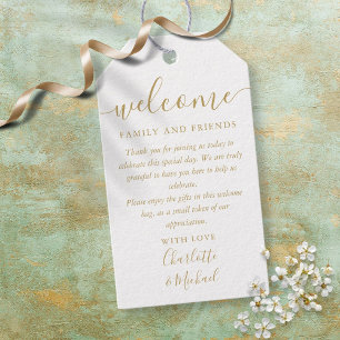 Chic Gold Script Wedding Favour Welcome Basket Bag Gift Tags