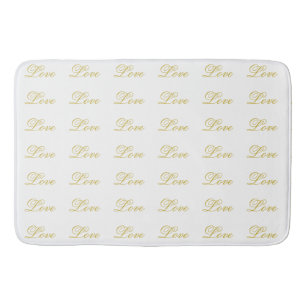 Chic Gold Script White Love Wedding Calligraphy Bath Mat