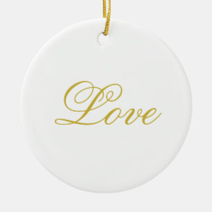 Chic Gold Script White Love Wedding Calligraphy Ceramic Tree Decoration