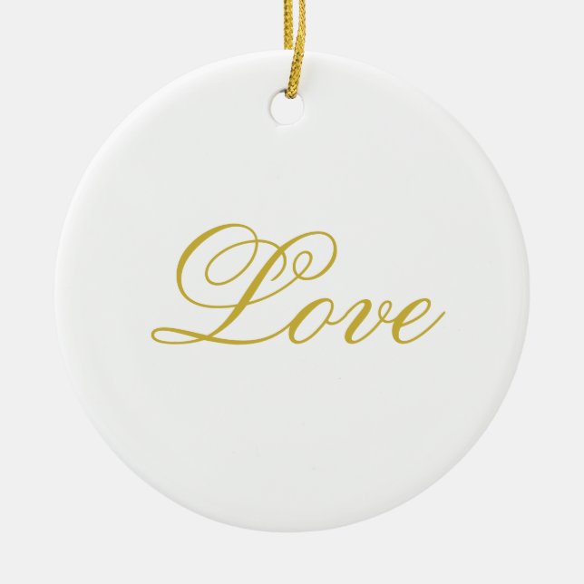 Chic Gold Script White Love Wedding Calligraphy Ceramic Tree Decoration (Front)