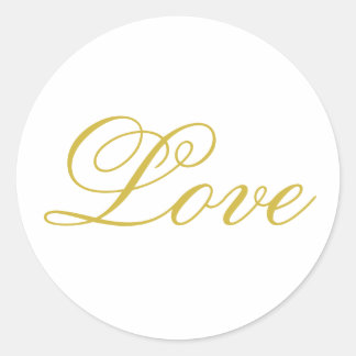 Chic Gold Script White Love Wedding Calligraphy Classic Round Sticker