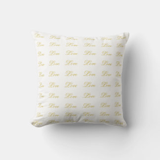 Chic Gold Script White Love Wedding Calligraphy Cushion