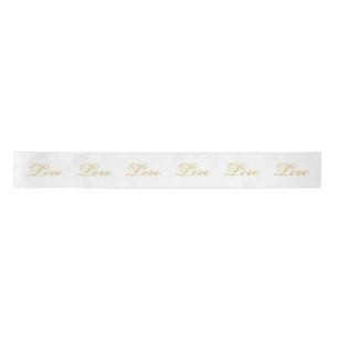 Chic Gold Script White Love Wedding Calligraphy Satin Ribbon