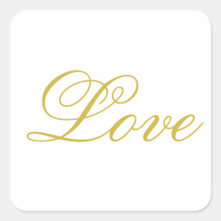Chic Gold Script White Love Wedding Calligraphy Square Sticker