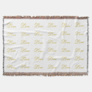 Chic Gold Script White Love Wedding Calligraphy Throw Blanket