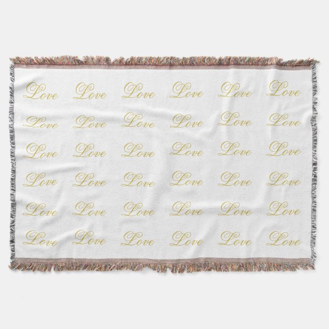 Chic Gold Script White Love Wedding Calligraphy Throw Blanket (Front)